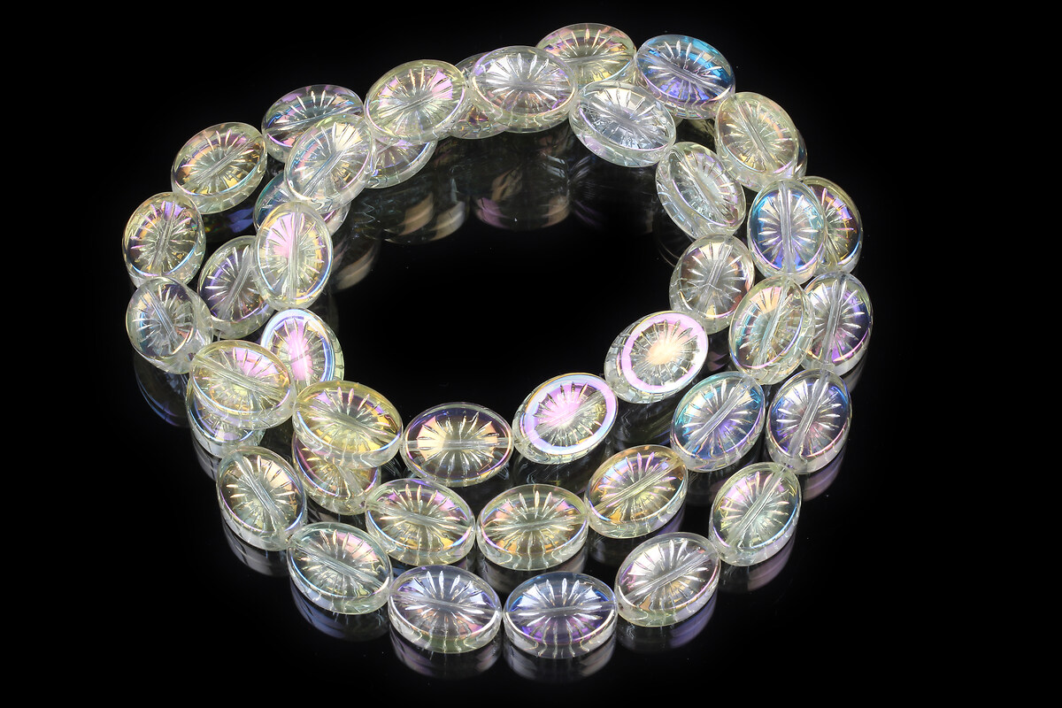 Margele cristal electroplacat oval 14x10mm (sirag) - floare alb auriu AB
