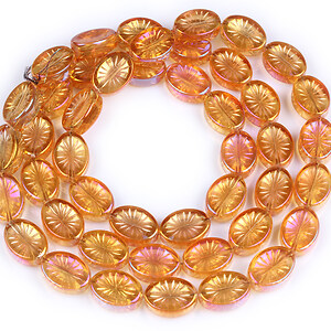 Margele cristal electroplacat oval 14x10mm (sirag) - floare portocaliu AB