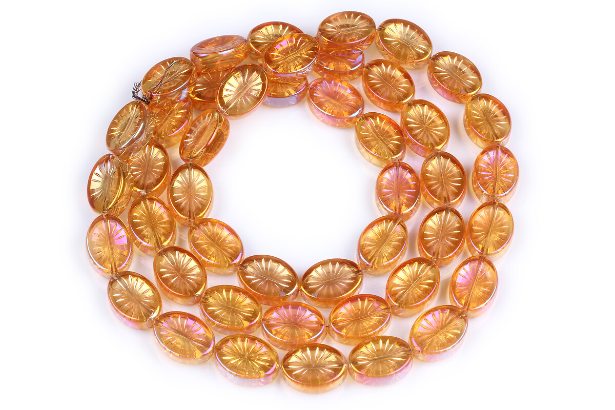 Margele cristal electroplacat oval 14x10mm (sirag) - floare portocaliu AB
