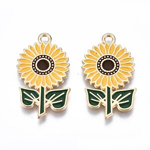 Charm auriu emailat floarea soarelui 27,5x15,5x1mm
