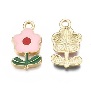 Charm auriu emailat floare roz 19,5x11x2,5mm