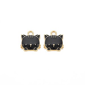Charm auriu emailat pisica neagra 15x13x3mm