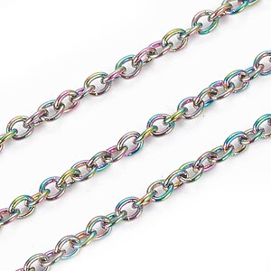 Lant foarte subtire otel inoxidabil placat IP (Ion Plating) multicolor, zale 1,5x1,5x0,5mm (49cm)