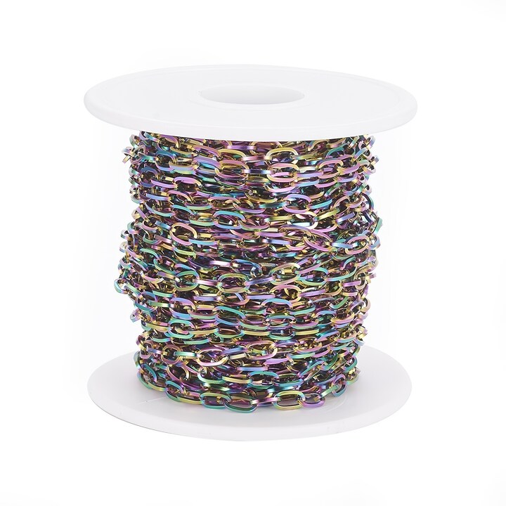 Lant otel inoxidabil placat IP (Ion Plating) multicolor, zale 6,5x4x1mm (49cm)