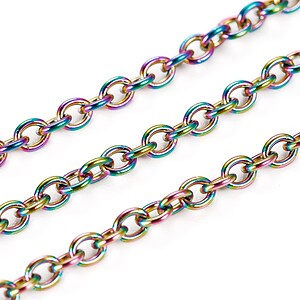 Lant otel inoxidabil placat IP (Ion Plating) multicolor, zale 3x2x0,6mm (49cm)