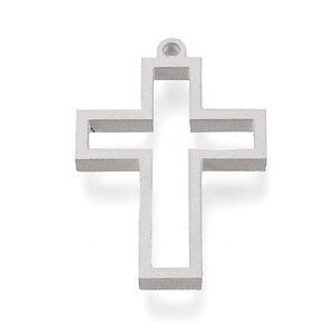 Cadru pandantiv (open back bezel) pentru rasina, otel inoxidabil 304 mat, cruce 32,5x22x3mm