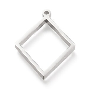 Cadru pandantiv (open back bezel) pentru rasina, otel inoxidabil 304, romb 33x24,5x3mm