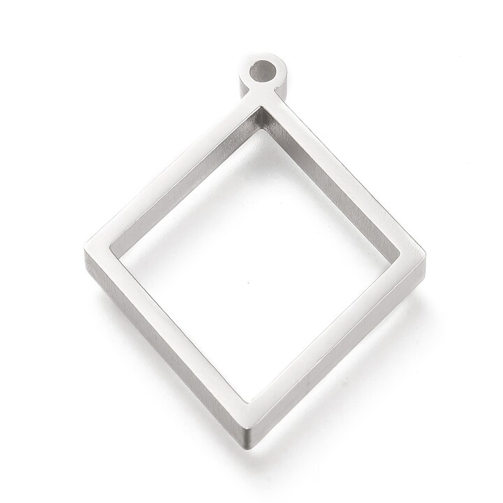 Cadru pandantiv (open back bezel) pentru rasina, otel inoxidabil 304, romb 33x24,5x3mm