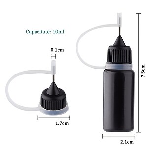 Recipient din plastic negru pentru lipici, varf pentru aplicat cu precizie, capacitate 10ml