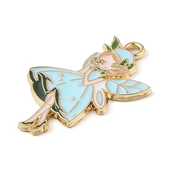 Charm auriu emailat zana Fairy in nuante de albastru 30x16x1,5mm