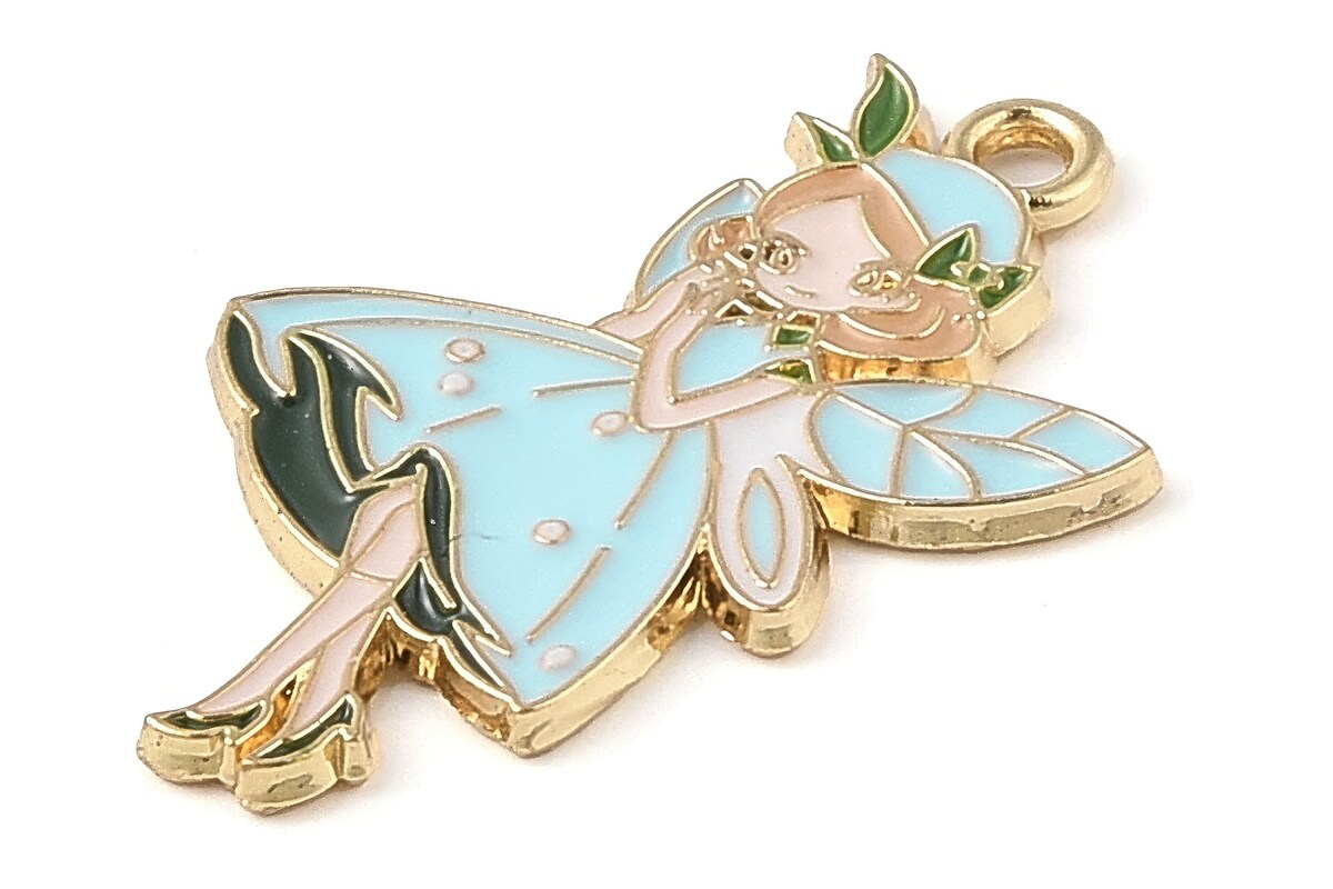 Charm auriu emailat zana Fairy in nuante de albastru 30x16x1,5mm