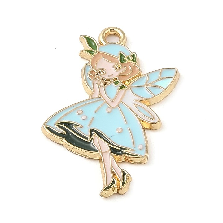 Charm auriu emailat zana Fairy in nuante de albastru 30x16x1,5mm
