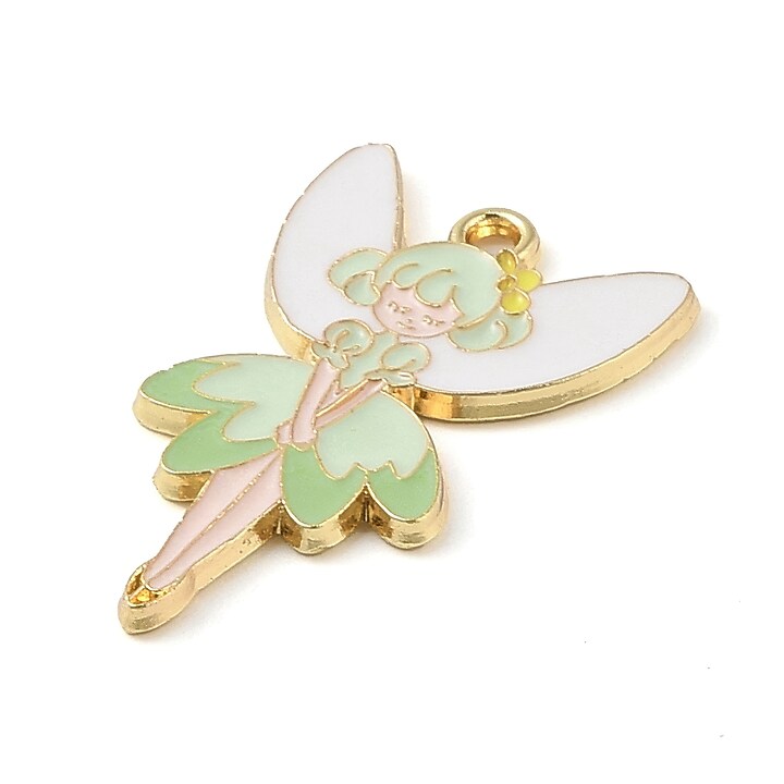 Charm auriu emailat zana Fairy in nuante de verde 30x19x1,5mm