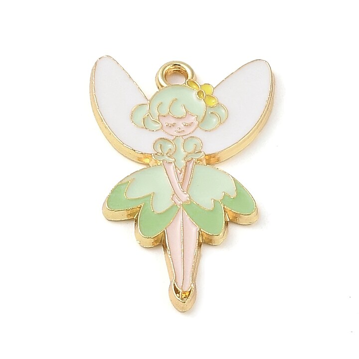 Charm auriu emailat zana Fairy in nuante de verde 30x19x1,5mm