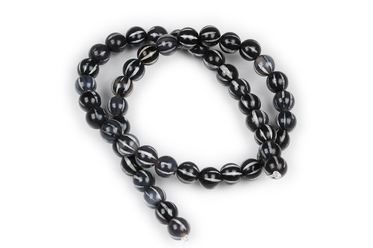Margele dZi agate negre cu dungi albe sfere 8mm (sirag)