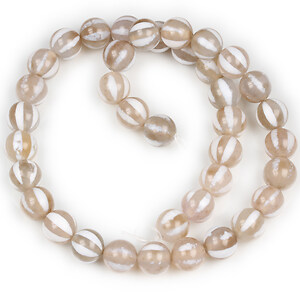 Margele dZi agate fumurii cu dungi albe sfere 10mm (sirag)