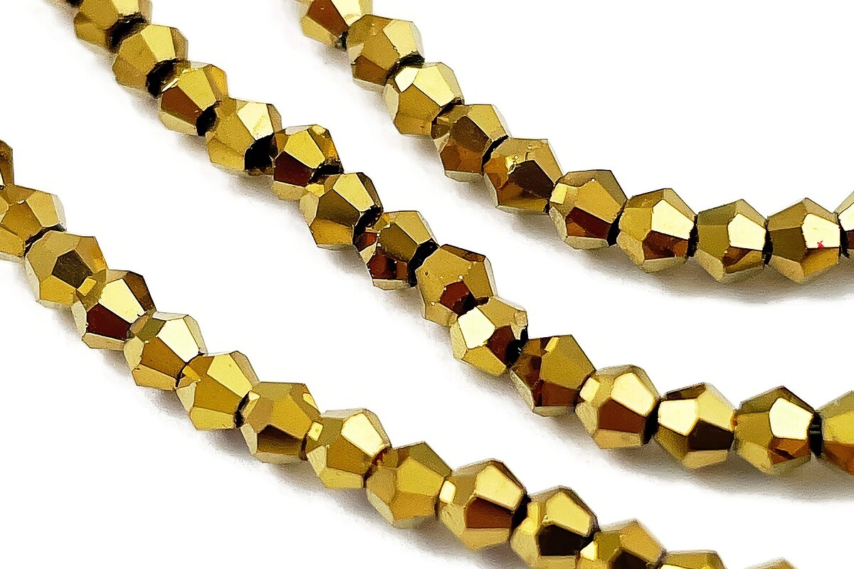 Margele cristal biconic 3mm (sirag) - placat auriu metalic