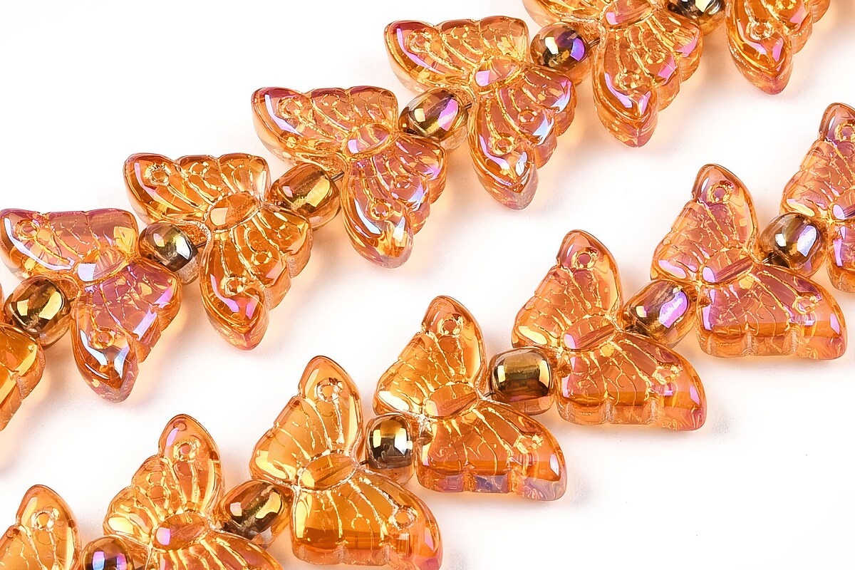 Margele sticla fluture 7,5-8x15x4mm (sirag) - electroplacat portocaliu