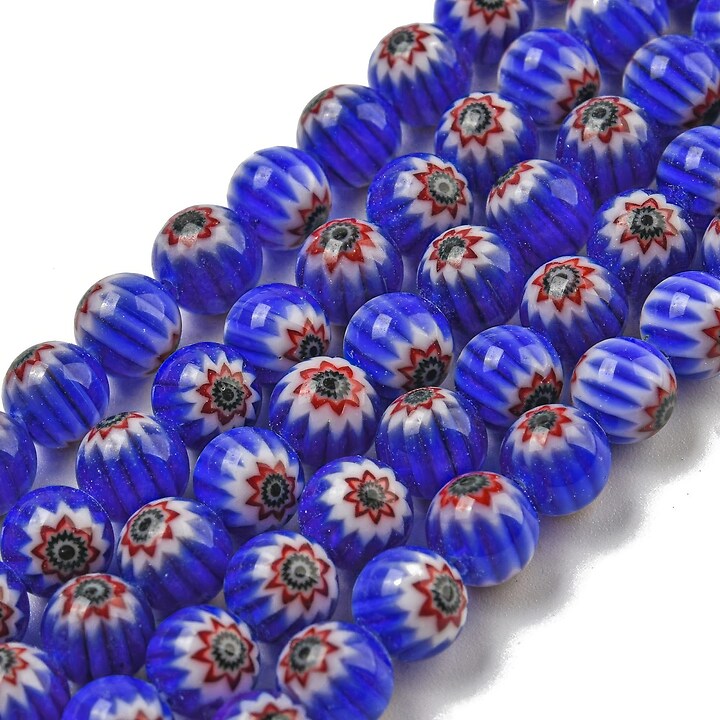 Sirag margele de sticla lampwork Millefiori 6,5mm - albastru cobalt