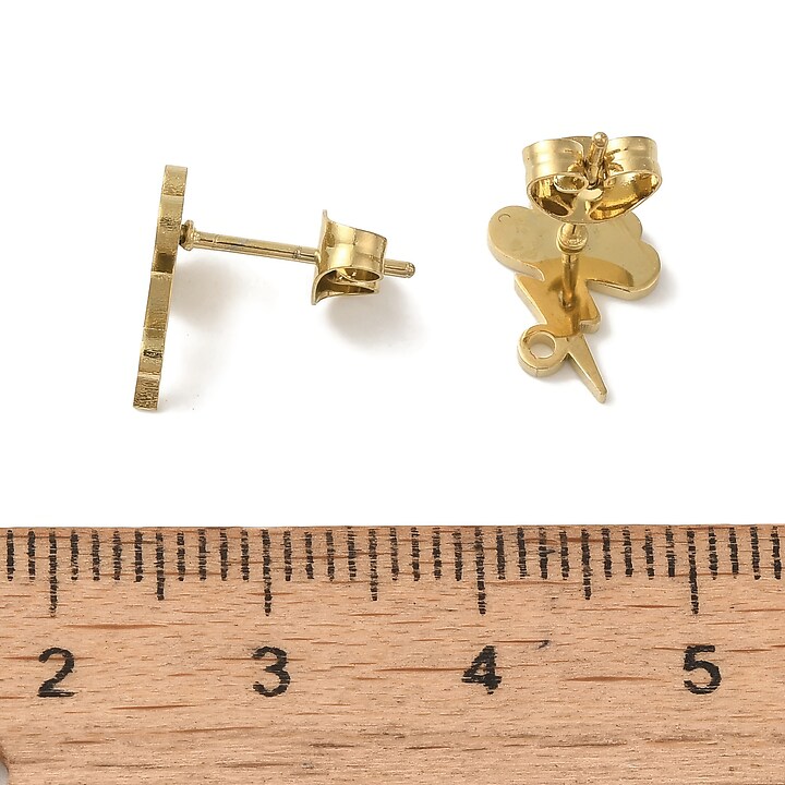 Tortite cercei otel inoxidabil 304 auriu (placare IP), nor cu fulger, 11x8,5mm (2 buc.)