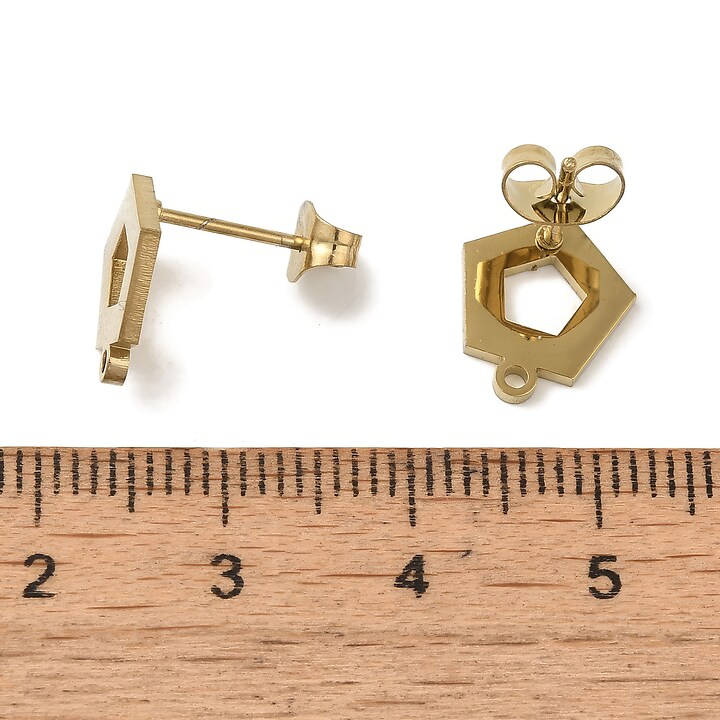 Tortite cercei otel inoxidabil 304 auriu (placare IP), pentagon, 11x10mm (2 buc.)