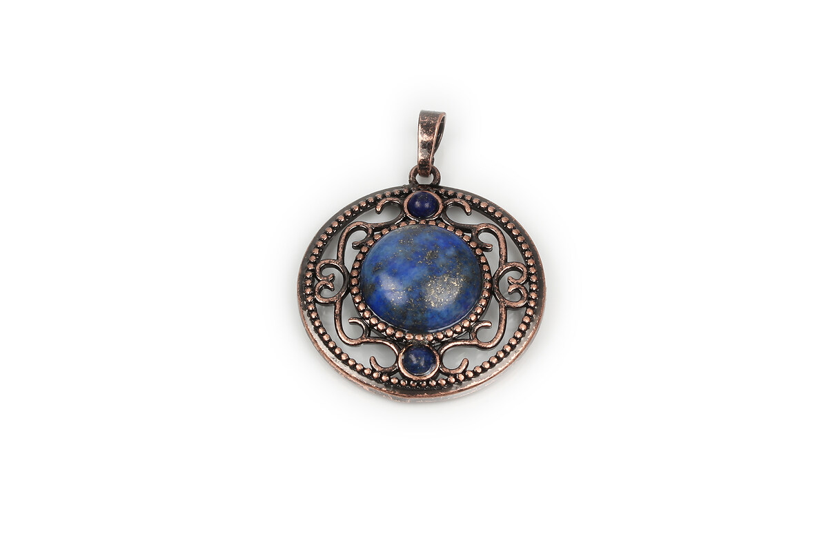 Pandantiv lapis lazuli in montura cupru 36,5x33x9,5mm