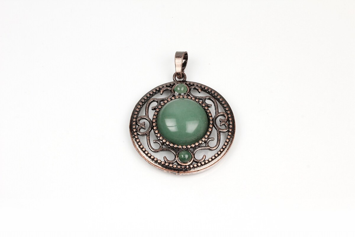 Pandantiv aventurin verde in montura cupru 36,5x33x9,5mm
