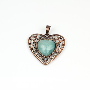 Pandantiv inima amazonite in montura cupru 30x30x7,5mm