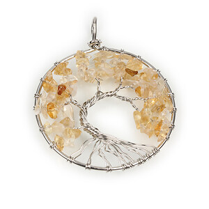 Pandantiv copacul vietii cu citrine in montura argintiu inchis 62x49x8mm