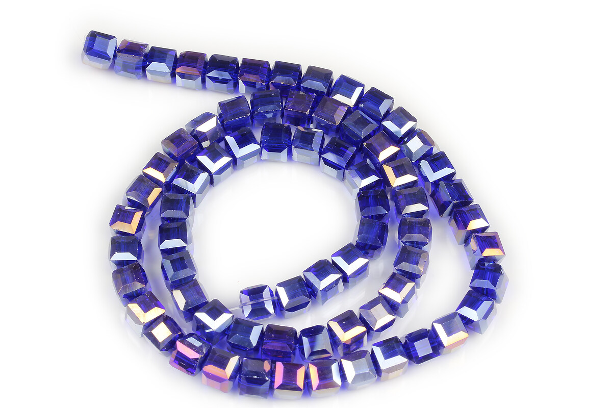 Sirag margele cristal electroplacat AB, cub fatetat 7-8x7-8mm - albastru cobalt