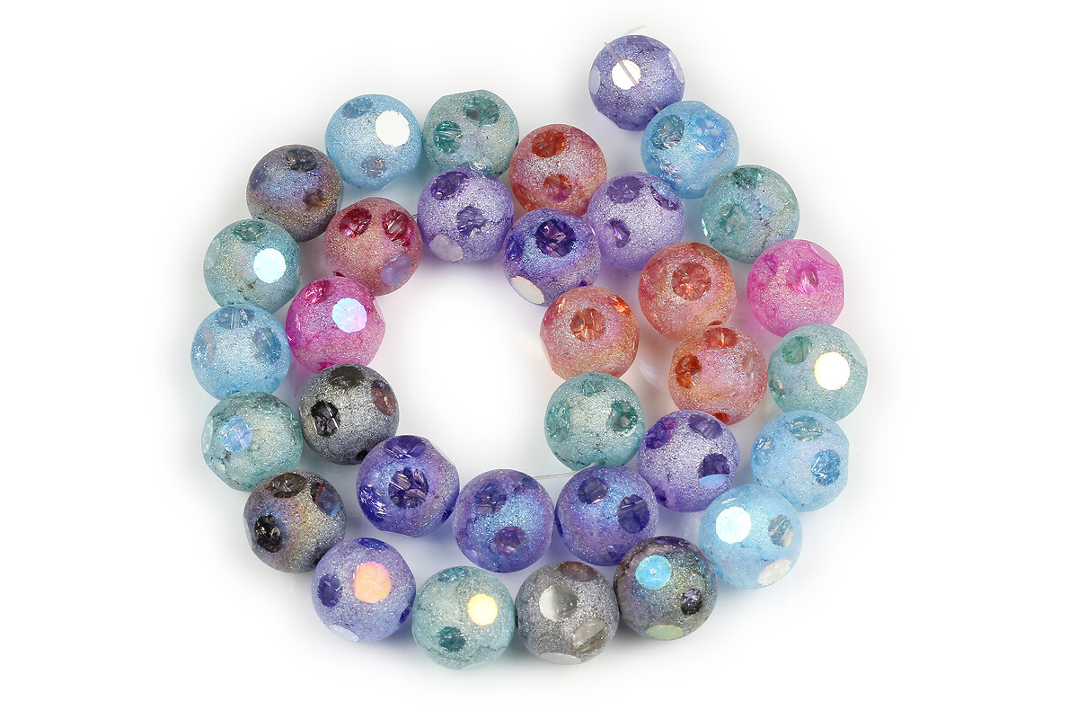Sirag margele de cristal electroplacate AB, crackle, frosted, aprox. 12mm - multicolor