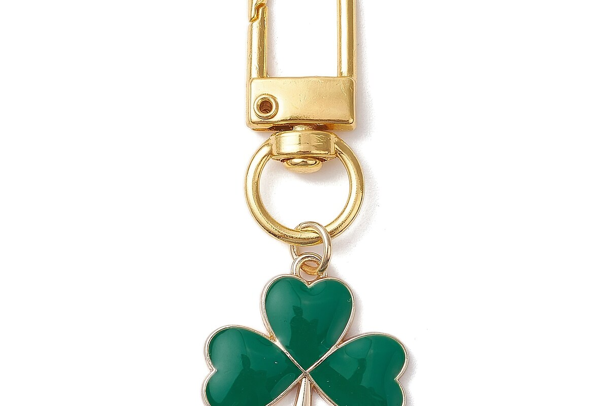 Inel breloc auriu cu charm emailat trifoi 57mm