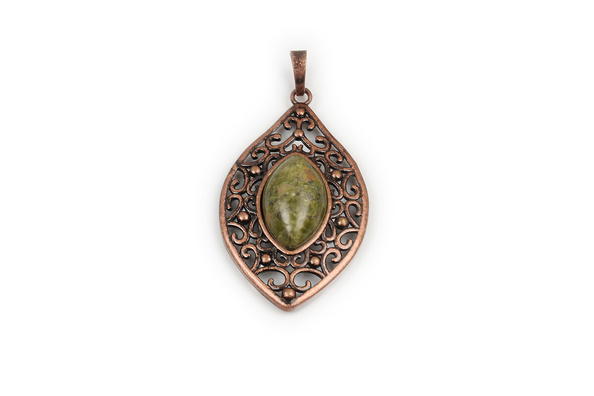 Pandantiv unakite in montura cupru lacrima 48x28x7,5mm