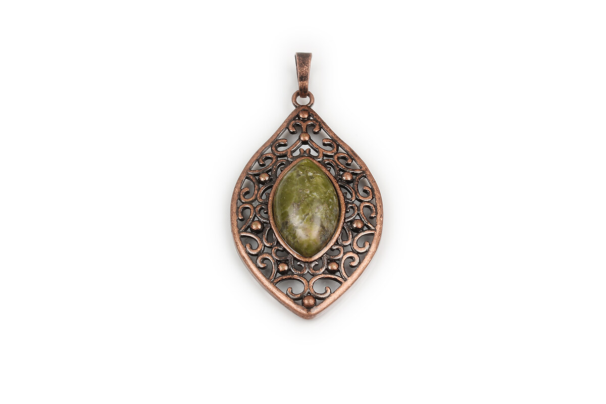 Pandantiv unakite in montura cupru lacrima 48x28x7,5mm