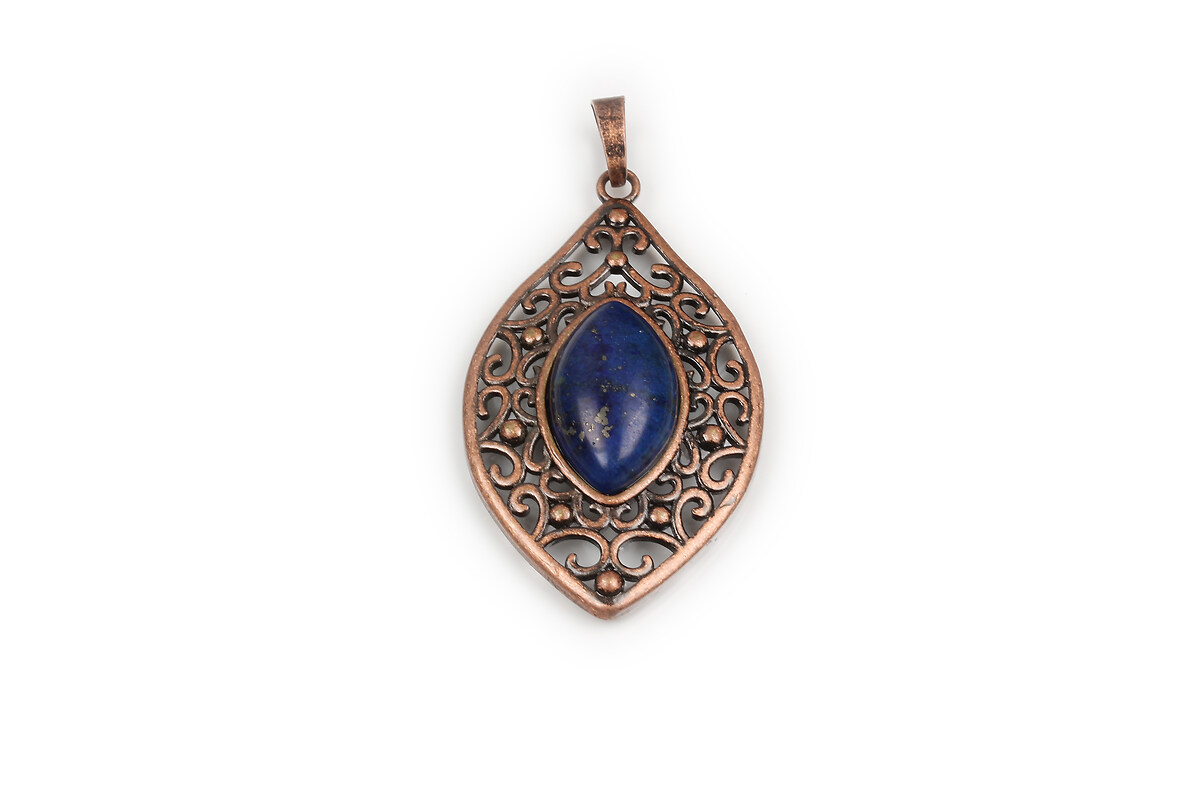 Pandantiv lapis lazuli in montura cupru lacrima 48x28x7,5mm