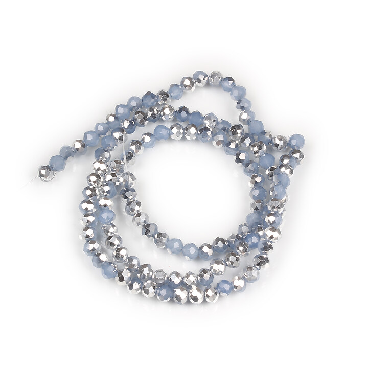 Sirag margele cristal electroplacat pe jumatate cu argintiu, rondele 3x4mm - albastru deschis