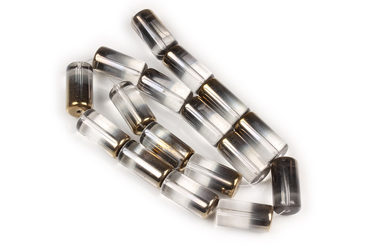 Sirag margele de sticla tubulare electroplacate pe jumatate 20x10mm - alb transparent