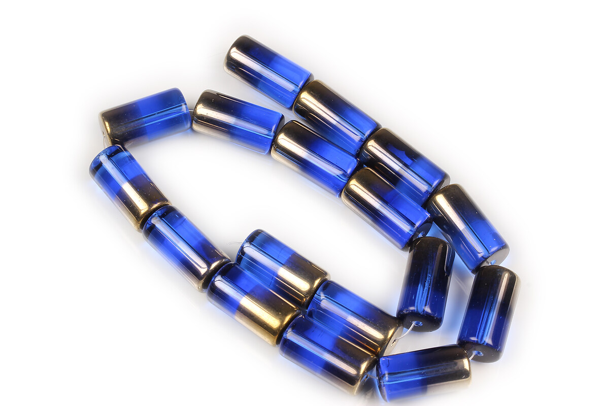 Sirag margele de sticla tubulare electroplacate pe jumatate 20x10mm - albastru transparent