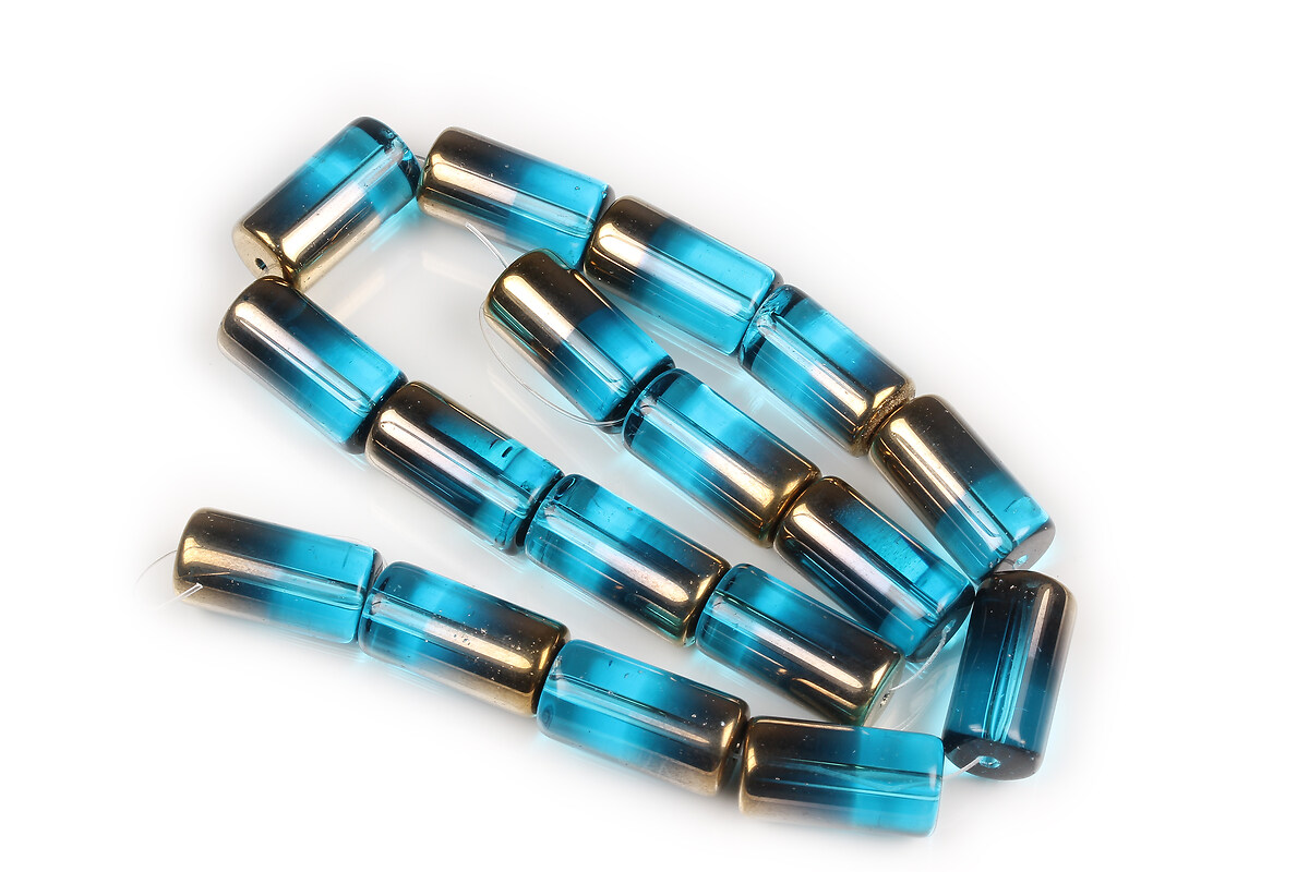 Sirag margele de sticla tubulare electroplacate pe jumatate 20x10mm - bleu transparent