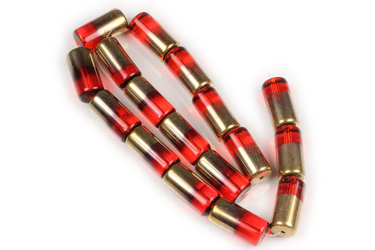 Sirag margele de sticla tubulare electroplacate pe jumatate 20x10mm - rosu transparent