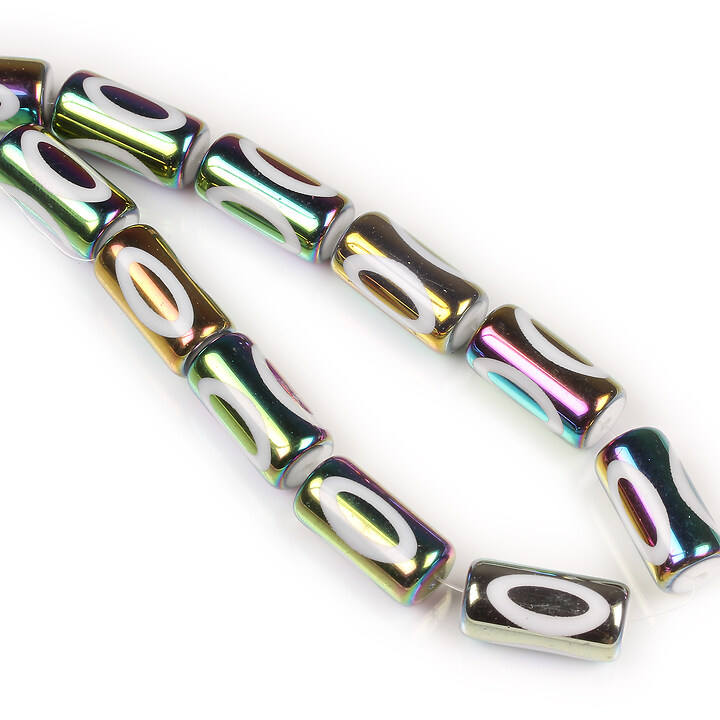 Sirag margele de sticla tubulare electroplacate 20x10mm - multicolor