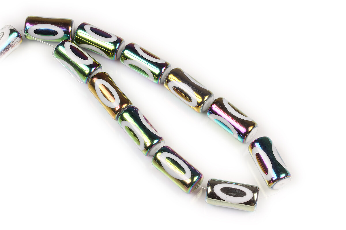 Sirag margele de sticla tubulare electroplacate 20x10mm - multicolor