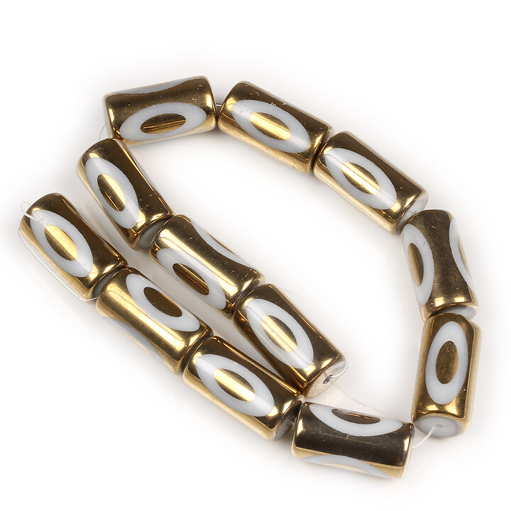 Sirag margele de sticla tubulare electroplacate 20x10mm - auriu