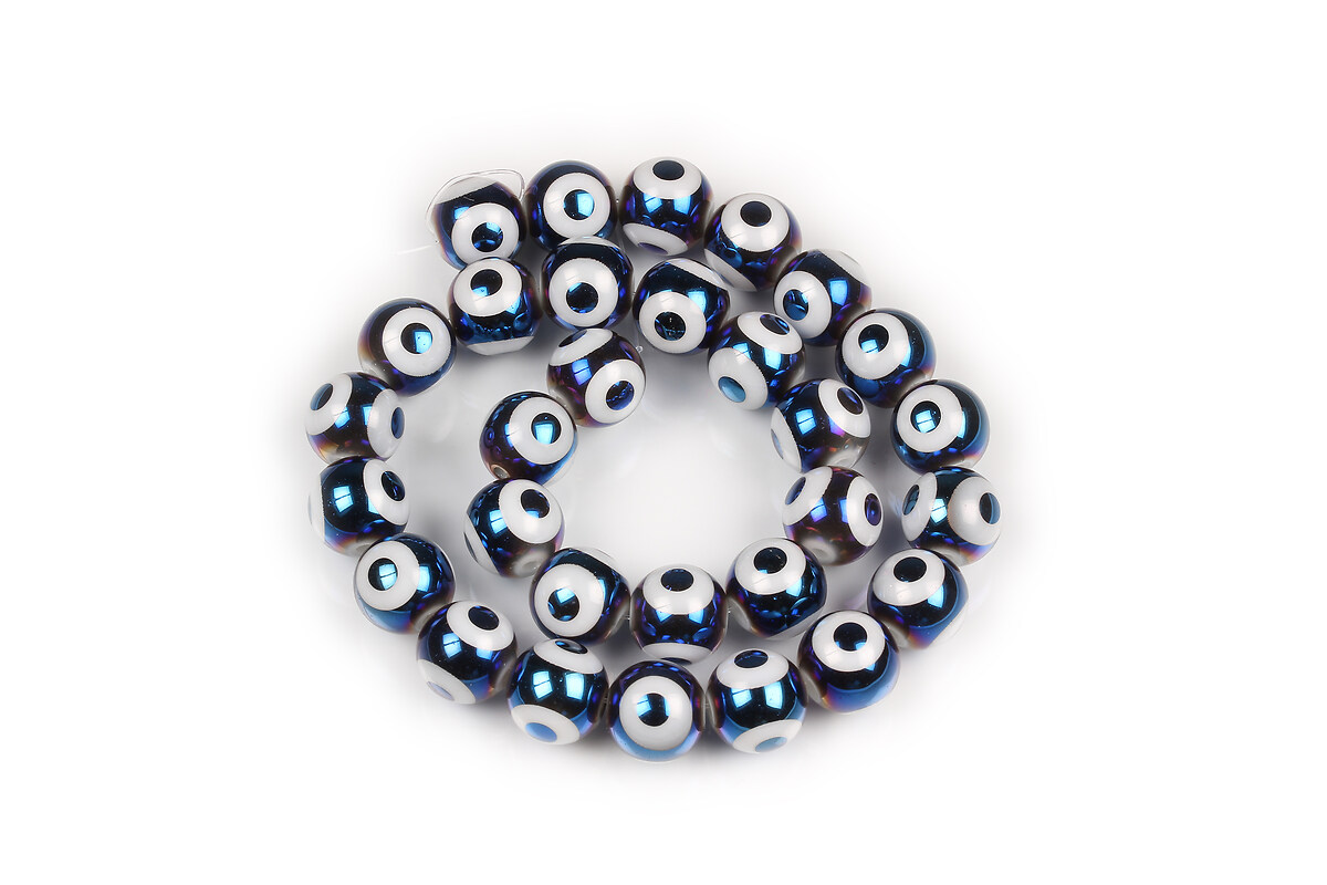 Sirag margele de sticla electroplacate model evil eye sfere 10mm - albastru