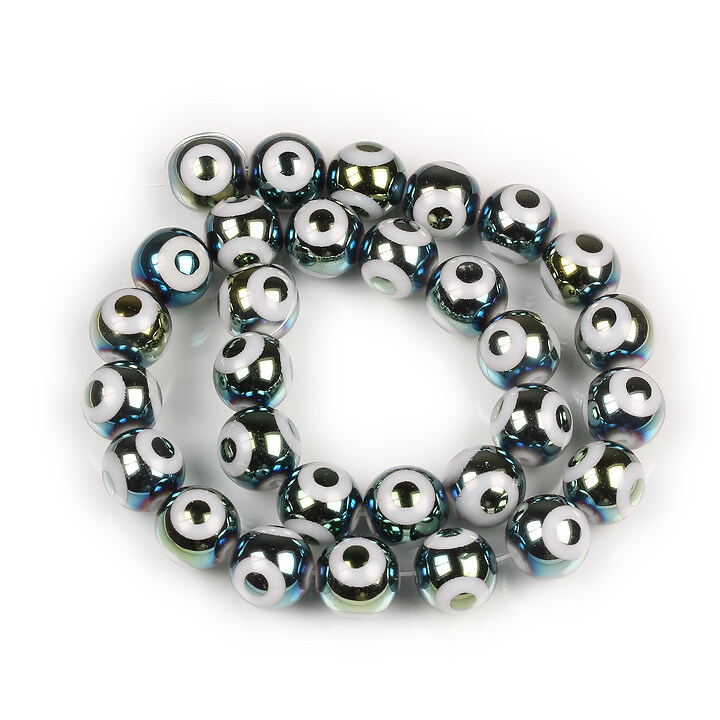 Sirag margele de sticla electroplacate model evil eye sfere 10mm - verde