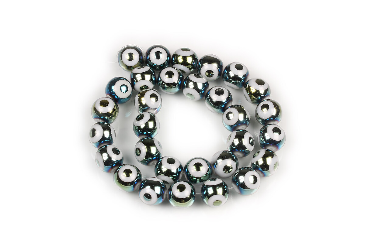 Sirag margele de sticla electroplacate model evil eye sfere 10mm - verde