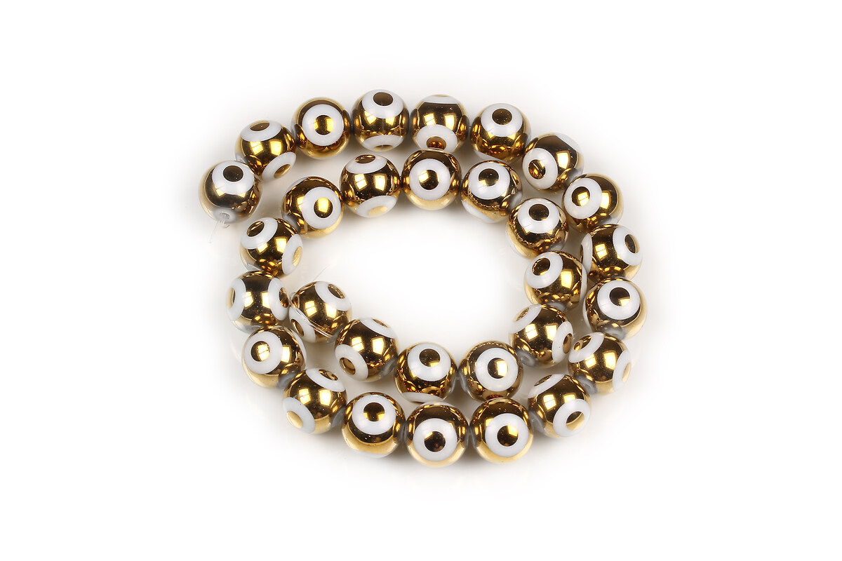 Sirag margele de sticla electroplacate model evil eye sfere 10mm - auriu