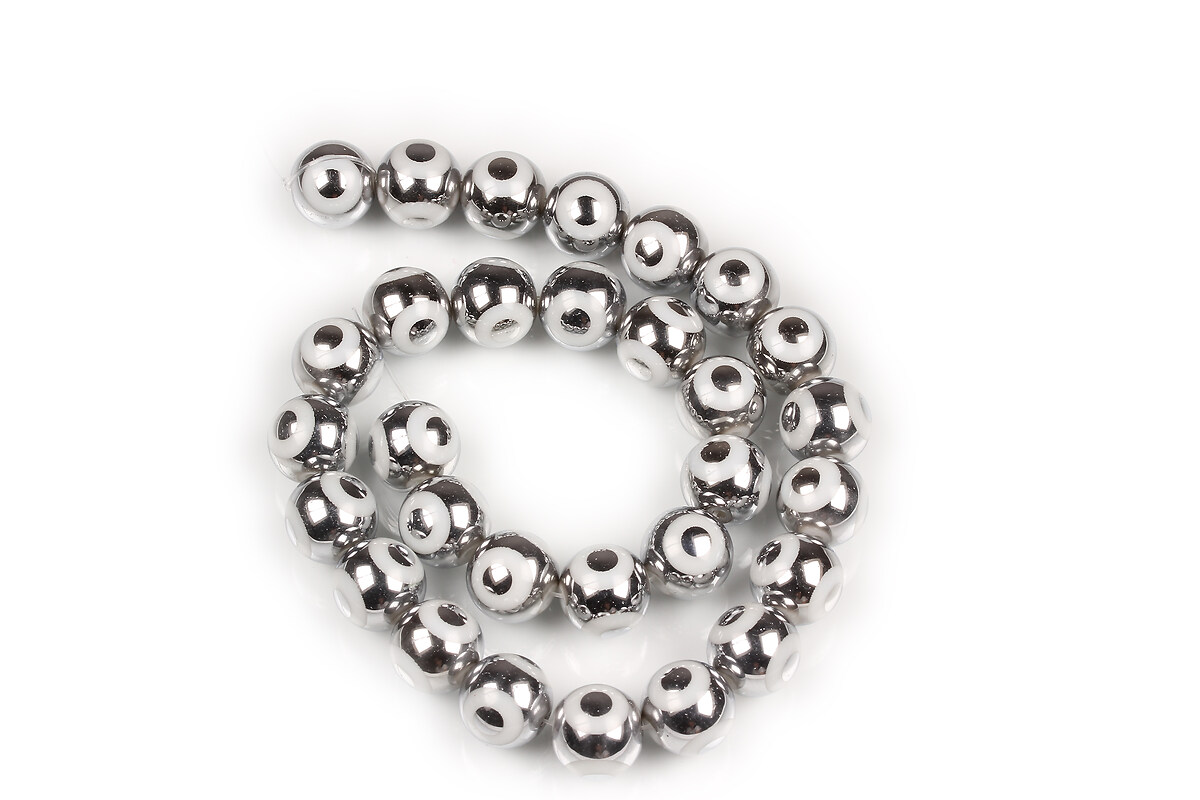 Sirag margele de sticla electroplacate model evil eye sfere 10mm - argintiu