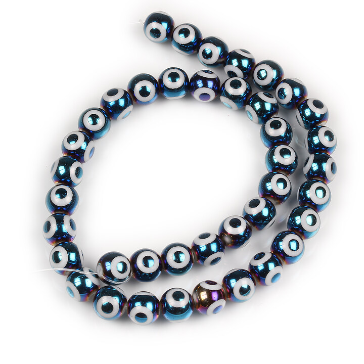 Sirag margele de sticla electroplacate model evil eye sfere 8mm - multicolor