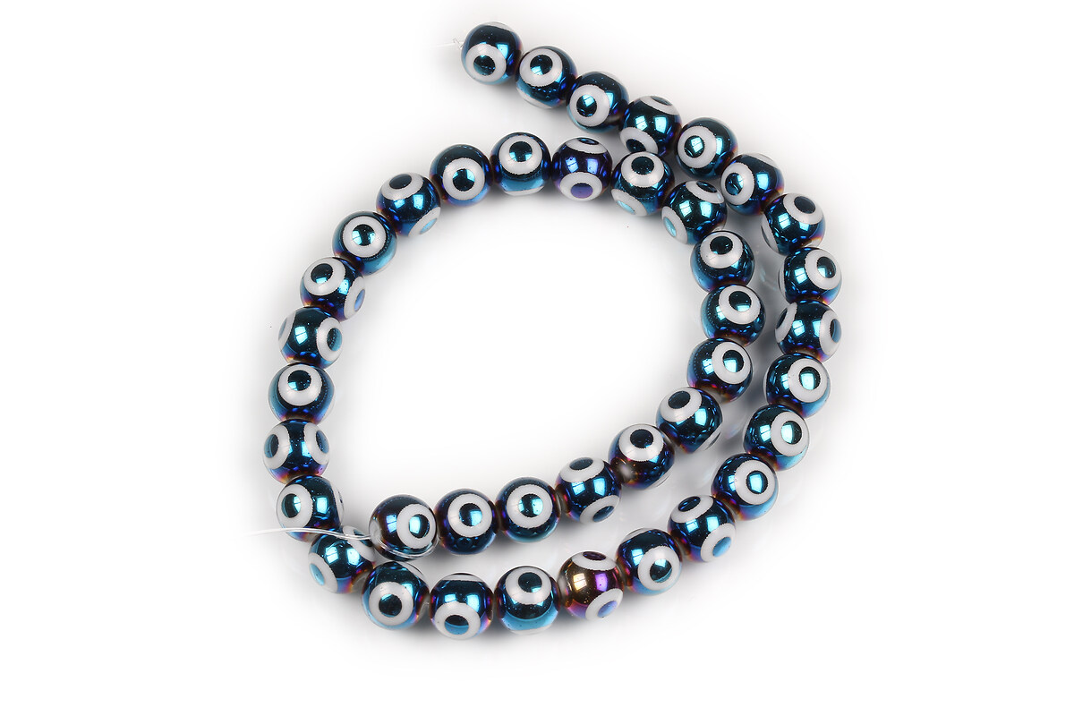 Sirag margele de sticla electroplacate model evil eye sfere 8mm - multicolor